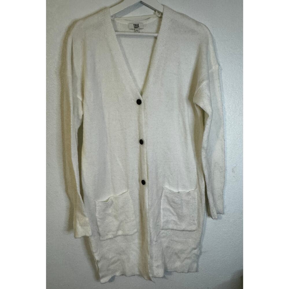 True Craft Women's Button-Down‎ Cardigan White Size M